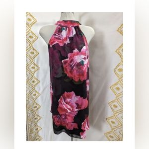 💙 LONDON TIMES 💙 Black + Pink Floral Halter Dress